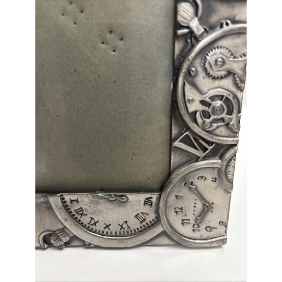 Steampunk Clock Photo Frame Silver Tone Roman Numeral Gear Desk Art - Picture 5 of 11